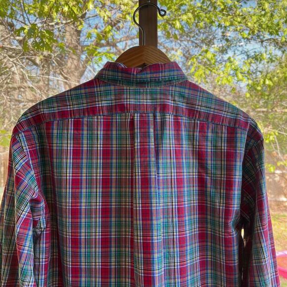 Ralph Lauren Men's Classic Fit Red And Green Plaid Button Down Shirt Size 16/L - Picture 4 of 10